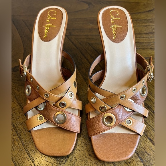 Cole Haan Air Whitney TAN Leather Slide Wedge Sandals Shoes Sz 7.5 B NEW - Picture 2 of 6